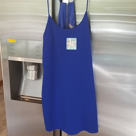 💕HOLLY SHARP💕 Halter Spaghetti Strap Swing Dress Royal Blue M Medium NWT - Picture 3 of 11